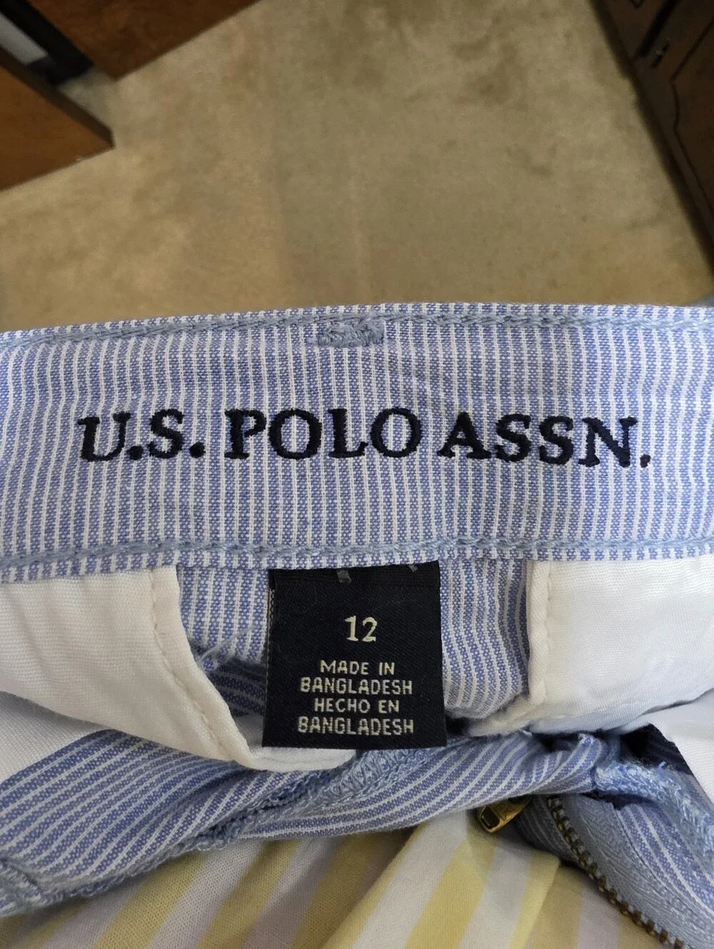 NWT U.S. Polo Assn. Light Blue With White Pinstripe Boys Shorts 12